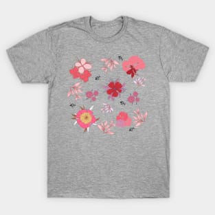 Coral Pink Flower Pattern T-Shirt